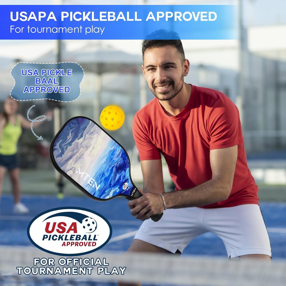 Above the clouds MTEN pickleball paddle set with blue sky design view 2