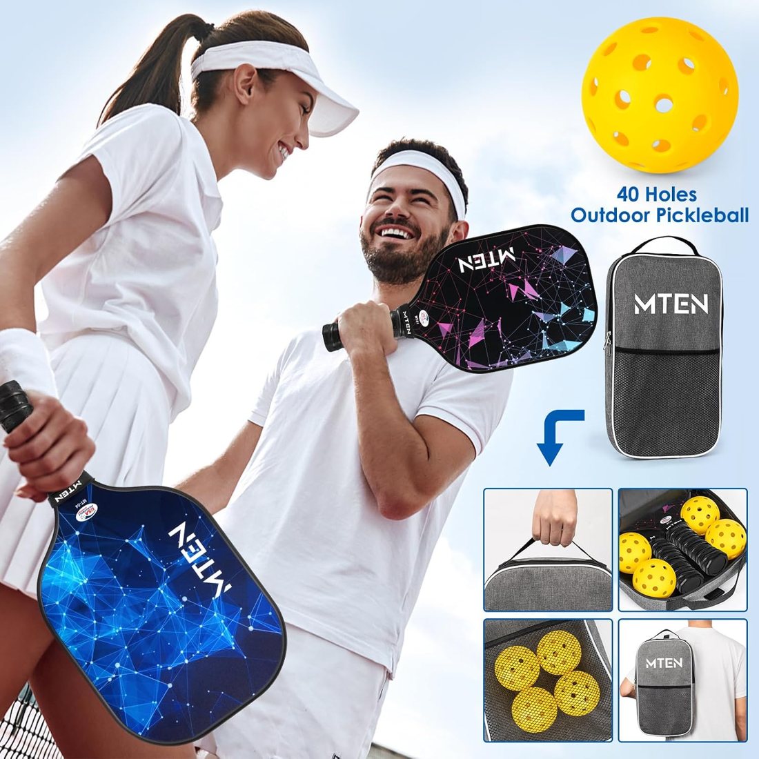 Mixed black and blue constellation MTEN pickleball paddle set view 6
