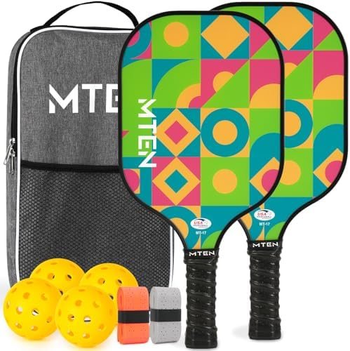Color block geometric MTEN pickleball paddles with green and orange print