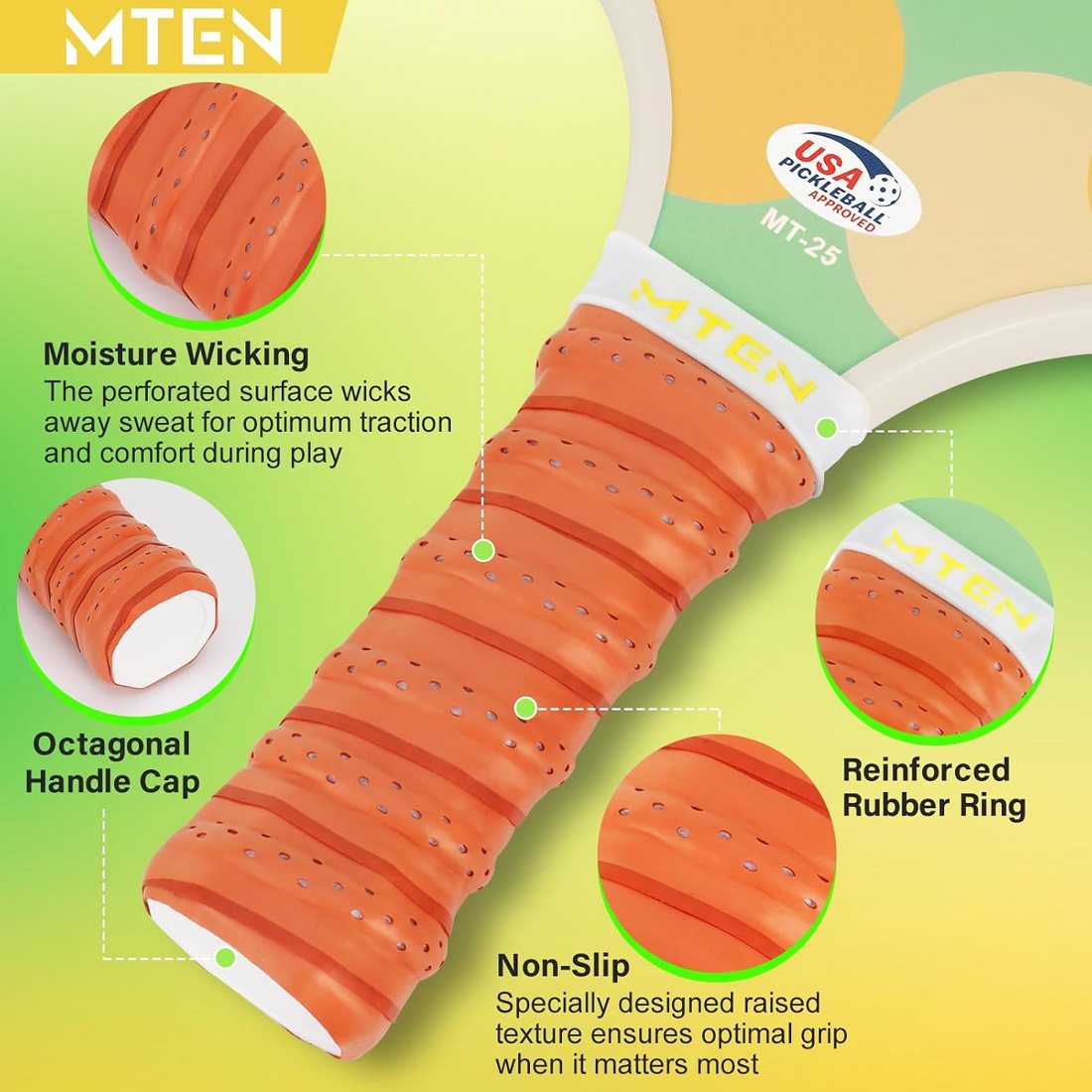 Lemon and mint circles MTEN beginner pickleball paddle set view 4