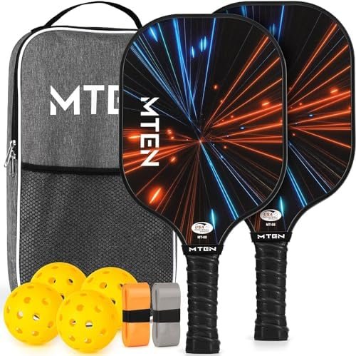 MTEN light speed pickleball paddles with orange and blue streak design view 1