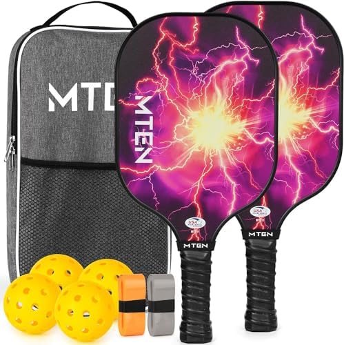 Lightning strike MTEN pickleball paddle set with purple storm face