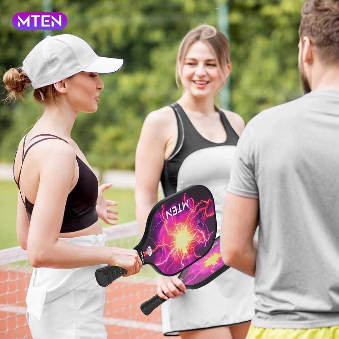 Lightning strike MTEN pickleball paddle set with purple storm face view 3