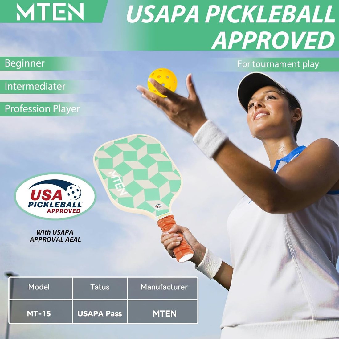 Mint checker aesthetic MTEN pickleball paddles with orange handles view 2