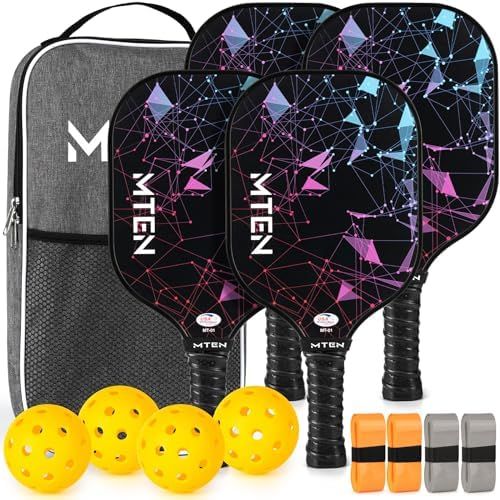 MTEN night constellation pickleball paddle set with black fiberglass faces