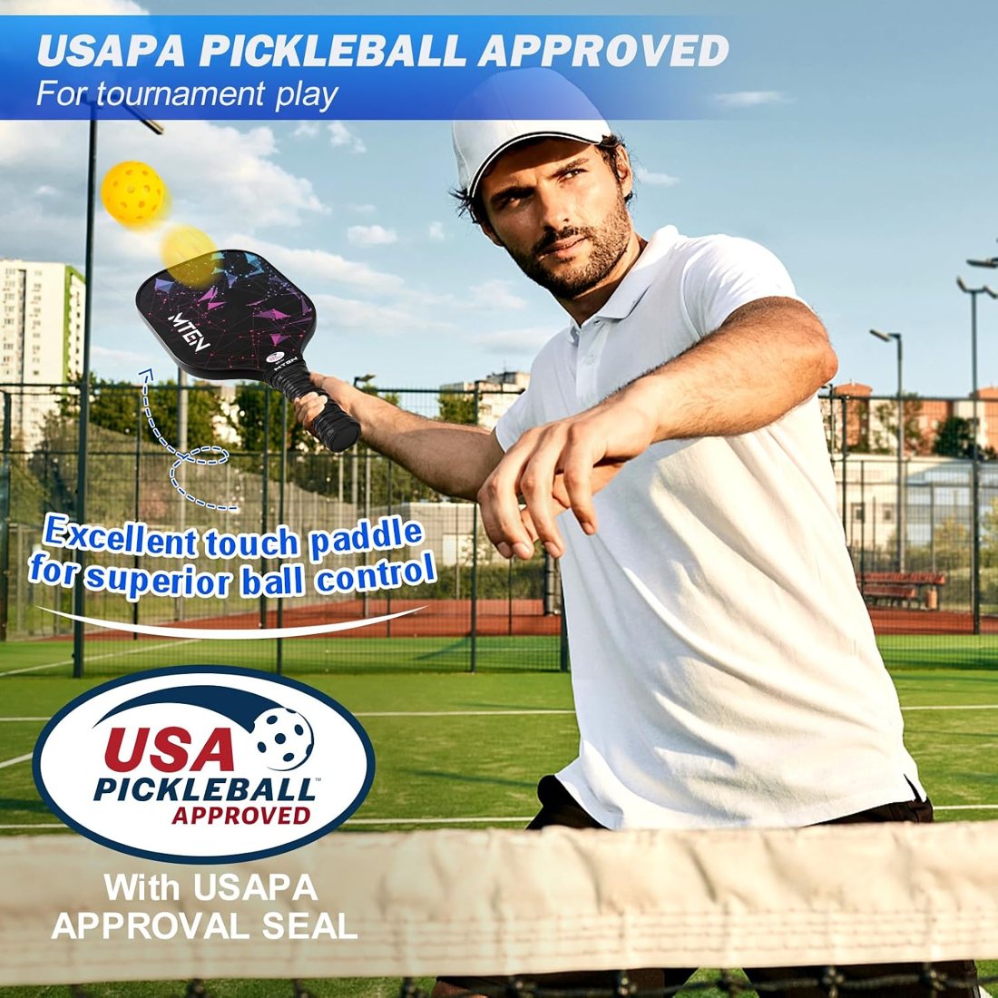 MTEN night constellation pickleball paddle set with black fiberglass faces view 2
