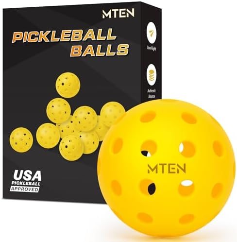 MTEN yellow outdoor pickleballs 12 pack with 40 holes view 1