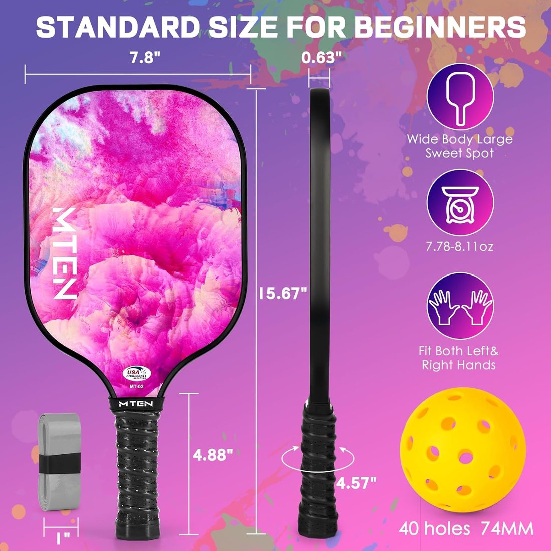 Pink cloud MTEN pickleball paddle set of two with outdoor balls view 5