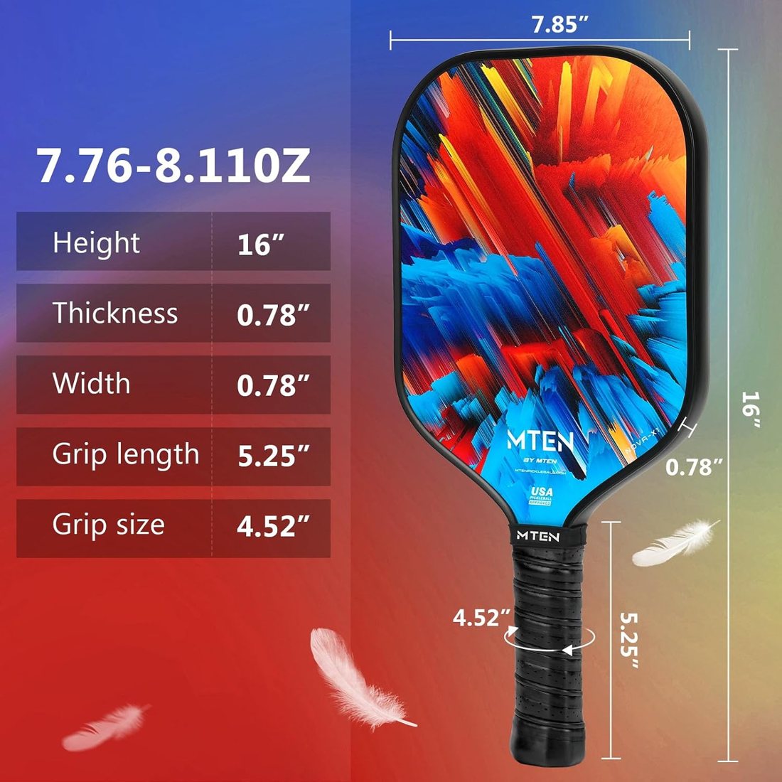 MTEN T700 raw carbon fiber pickleball paddle with red and blue face view 4