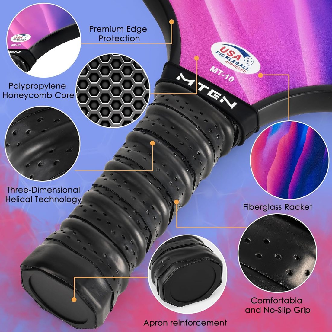 Violet wave MTEN pickleball paddles in a set with carry bag view 4
